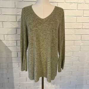 Eileen Fisher 100% Organic Cotton Green Bell Sleeve Tunic Sweater Petite Large